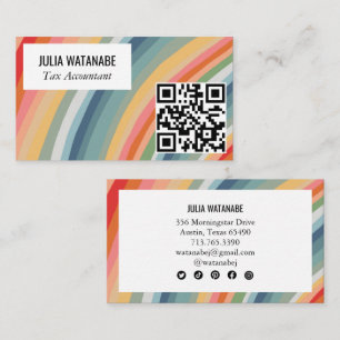 Tarjeta De Visita Warm Earthy Rainbow Minimalista Strips QR Code
