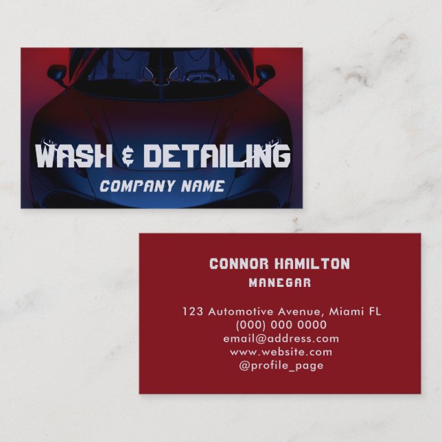Tarjeta de visita Wash & Auto Detailing Blue Moder (Anverso / Reverso)