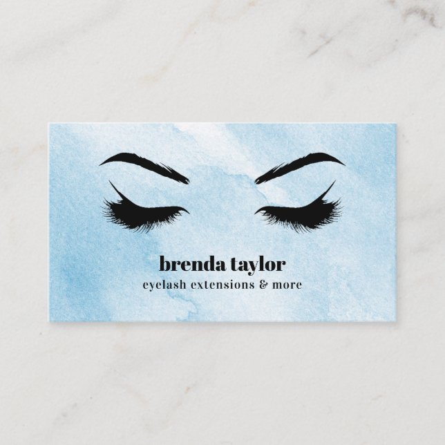 Tarjeta De Visita Watercolor Azure Moda Eyelash Browbar profesional (Anverso)