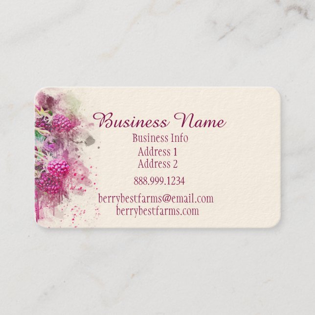 Tarjeta De Visita Watercolor Berries Business Name (Anverso)