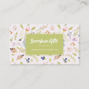 Tarjeta de visita Watercolor Berries & Feathers