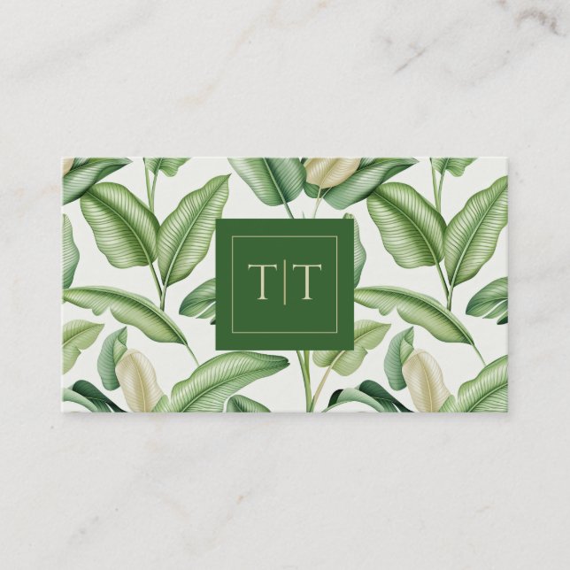 Tarjeta De Visita Watercolor Bird of Paradise Leaves Monogram  (Anverso)