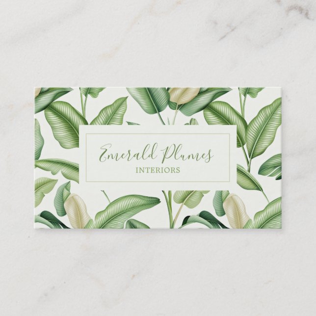 Tarjeta De Visita Watercolor Bird of Paradise Leaves Monogram  (Anverso)