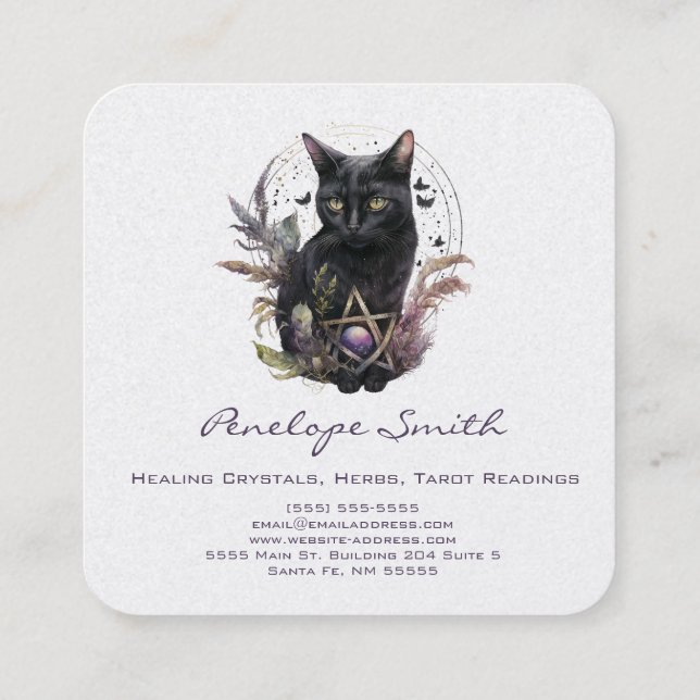 Tarjeta de visita Watercolor Black Cat Square (Reverso)