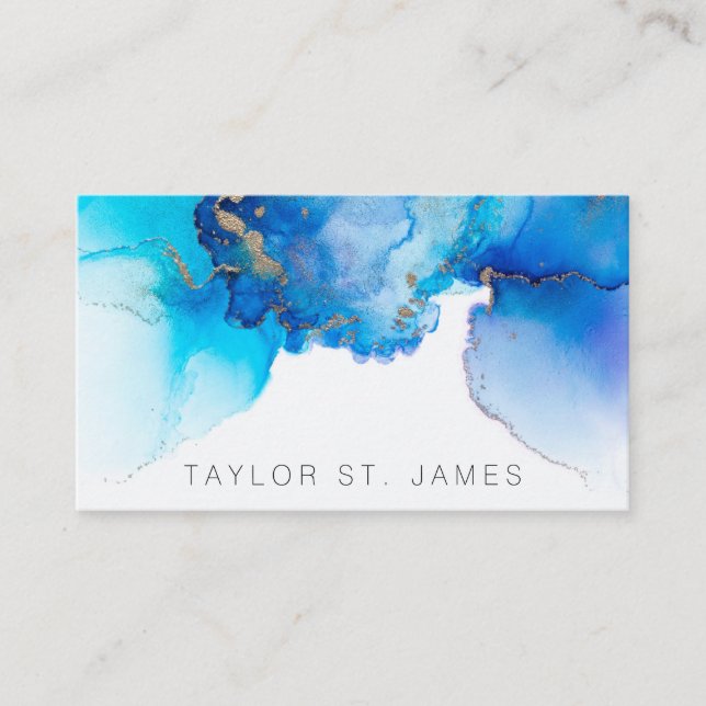 Tarjeta De Visita Watercolor Blue Gold  (Anverso)