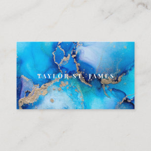 Tarjeta de visita Watercolor Blue Gold