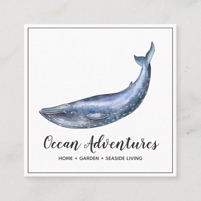Tarjeta de visita Watercolor Blue Whale Square (Anverso)