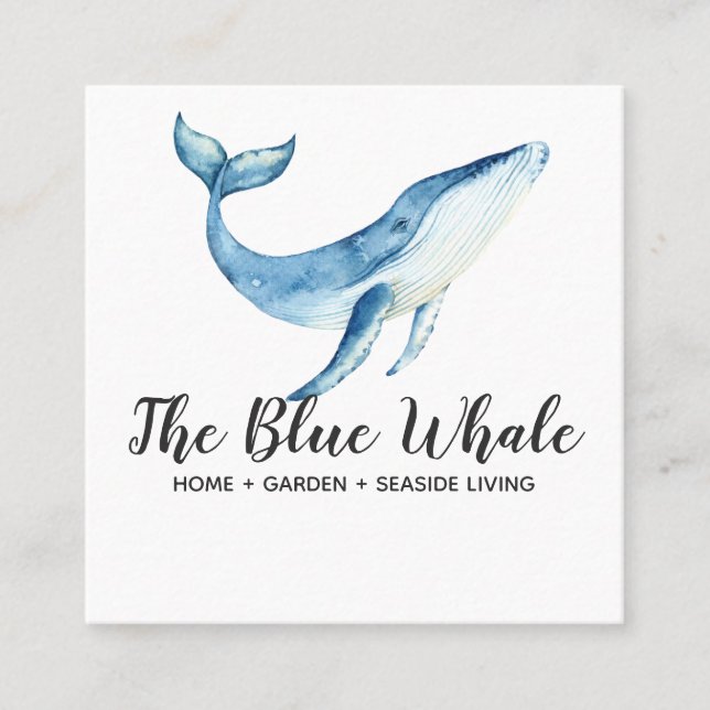 Tarjeta de visita Watercolor Blue Whale Square (Anverso)