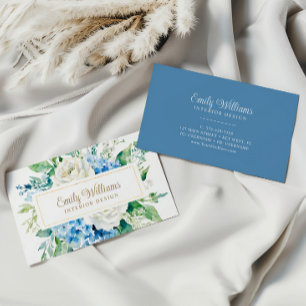 Tarjeta de visita Watercolor Blue & White Flowers