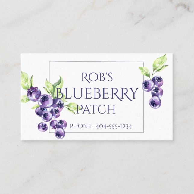 Tarjeta de visita Watercolor Blueberries (Anverso)