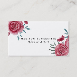 Tarjeta De Visita Watercolor Borgoña Rojo Roses Floral