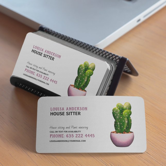 Tarjeta de visita Watercolor Cactus House Sitter (Subido por el creador)