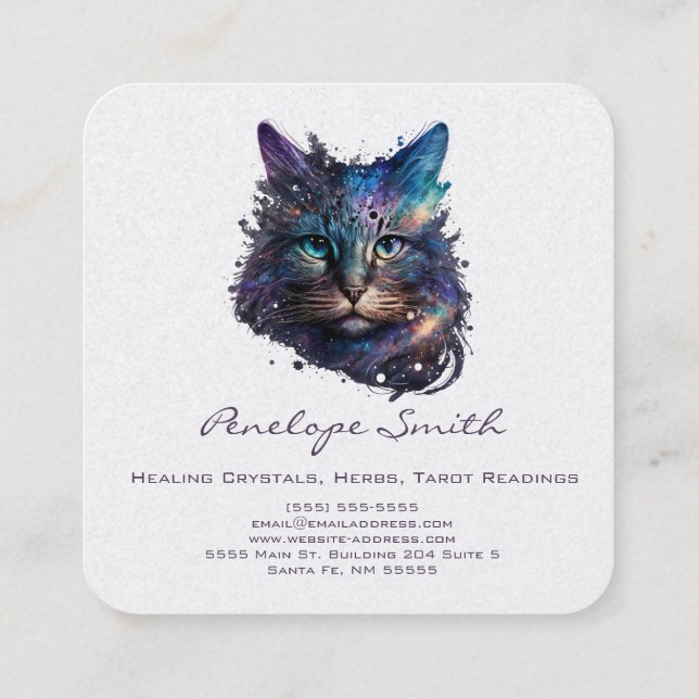 Tarjeta de visita Watercolor Cat Square (Reverso)