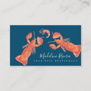 Tarjeta De Visita Watercolor Crustacean Crab Restaurant Crawfish