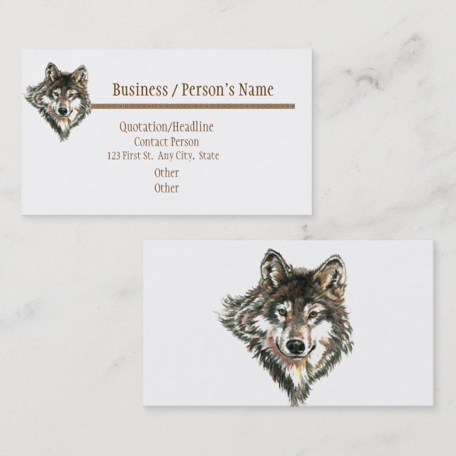 Tarjeta De Visita Watercolor Cute Wolf, Wolves Willife Animal (Anverso / Reverso)