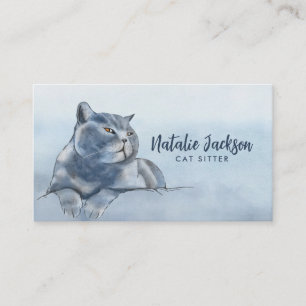 Tarjeta De Visita Watercolor de gato azul británico