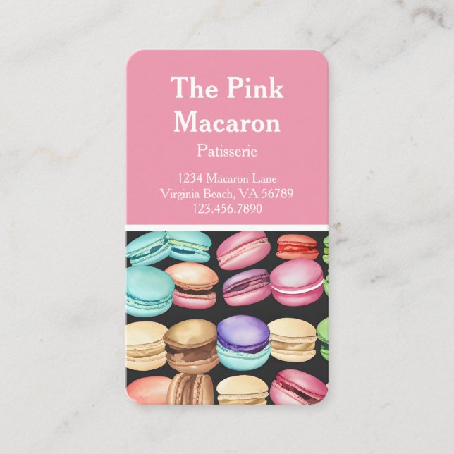 Tarjeta De Visita Watercolor de moda Macaron Panadería Francesa (Anverso)