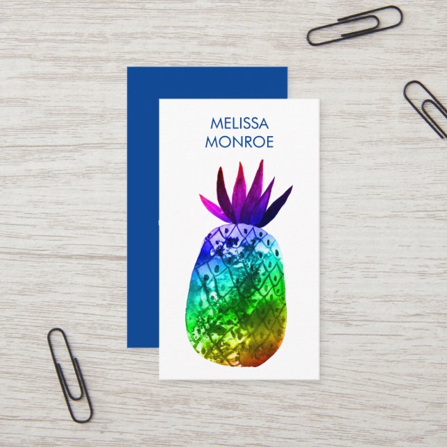 Tarjeta De Visita Watercolor de piña tropical Rainbow Business (Anverso/Reverso In Situ)