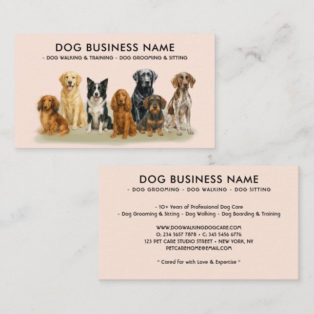 Tarjeta De Visita Watercolor Dog Grooming beige (Anverso / Reverso)
