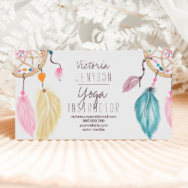 Tarjeta De Visita Watercolor dreamcatcher plumas instructor de yoga