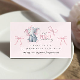 Tarjeta De Visita Watercolor Elephant Pink Bow RSVP Enclosure Card