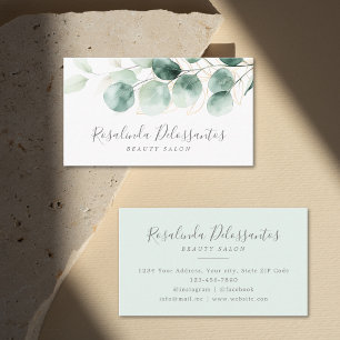 Tarjeta De Visita Watercolor Eucalyptus Greenery Gold Foliage
