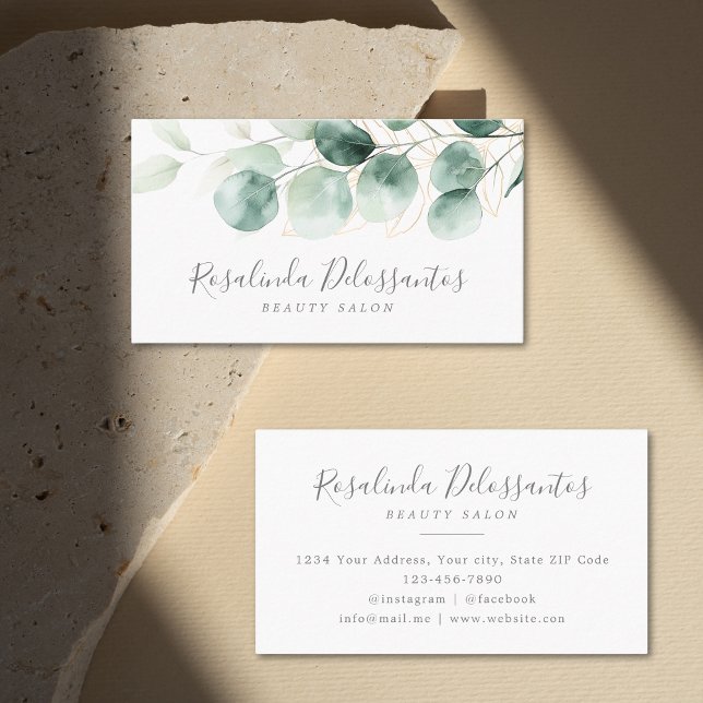 Tarjeta De Visita Watercolor Eucalyptus Greenery Gold Foliage (Watercolor Eucalyptus Greenery Gold Foliage Business Card)