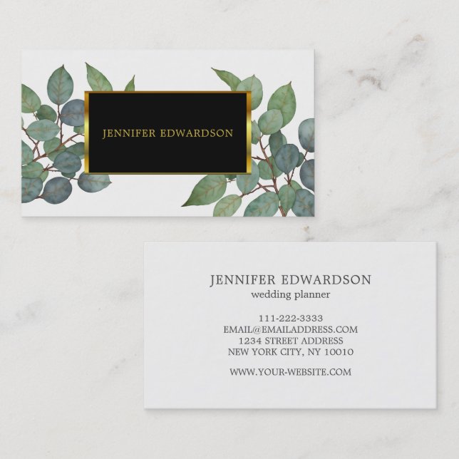 Tarjeta De Visita Watercolor eucalyptus greenery professional (Anverso / Reverso)