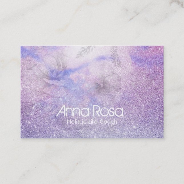 Tarjeta De Visita *~* Watercolor Floral Lavanda Magenta Purpurina (Anverso)