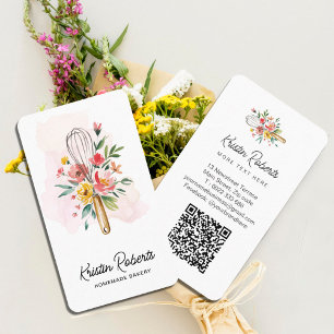 Tarjeta de visita Watercolor Floral Whisk Bakery