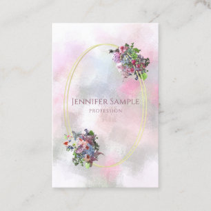 Tarjeta De Visita Watercolor Flowers Gold Frame Professional