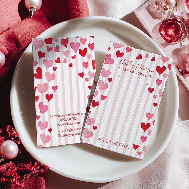 Tarjeta De Visita Watercolor Hearts Love Jewelry Earring Display (Watercolor Hearts Love Jewelry Earring Display Business Card)