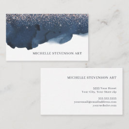 Tarjeta De Visita Watercolor Indigo Azul Abstrato Purpurina Artístic