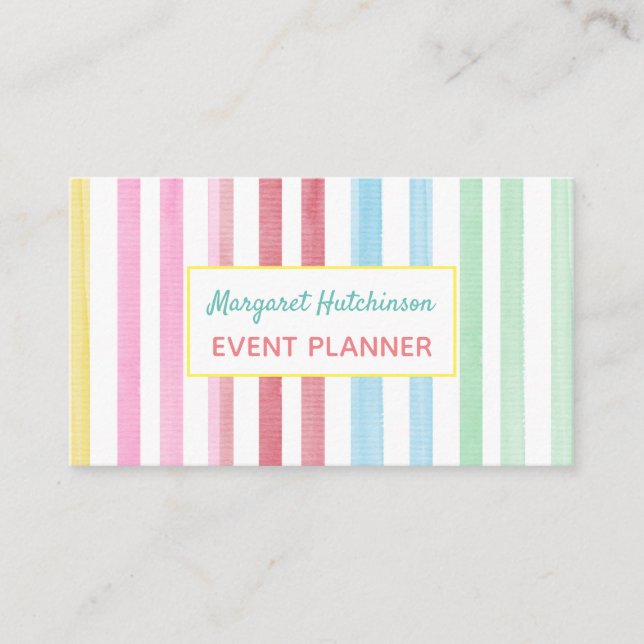 Tarjeta De Visita Watercolor Iris Stripe Feminine (Anverso)