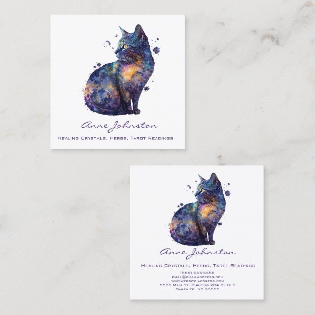 Tarjeta de visita Watercolor Kitty Square (Anverso / Reverso)