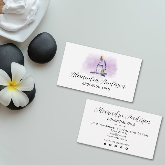 Tarjeta De Visita Watercolor Lavender Essential Oils Purple (Watercolor Lavender Essential Oils Purple Business Card)