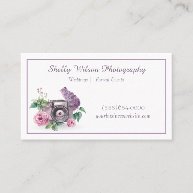 Tarjeta De Visita Watercolor Lavender Spring Floral Photography (Anverso)
