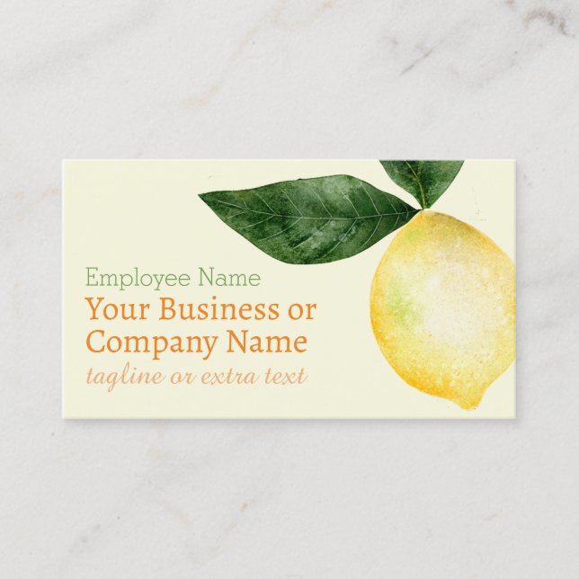 Tarjeta De Visita Watercolor Lemon Citrus Amarillo (Anverso)