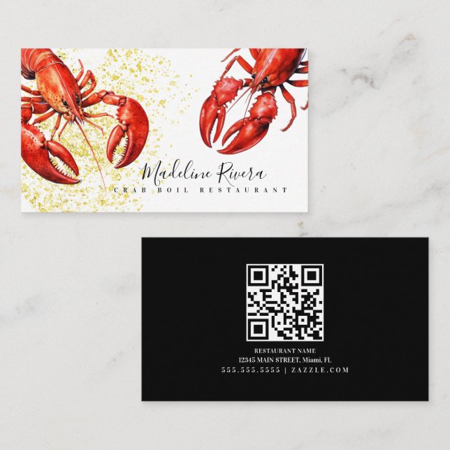 Tarjeta De Visita Watercolor Lobster Restaurant Food Truck (Anverso / Reverso)