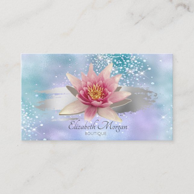 Tarjeta De Visita Watercolor Lotus Bruske Stroke Diamonds Holographi (Anverso)