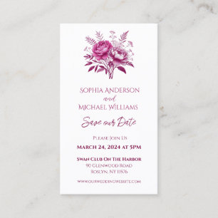Tarjeta De Visita Watercolor Magenta Peony - Boda-Guardar la fecha-