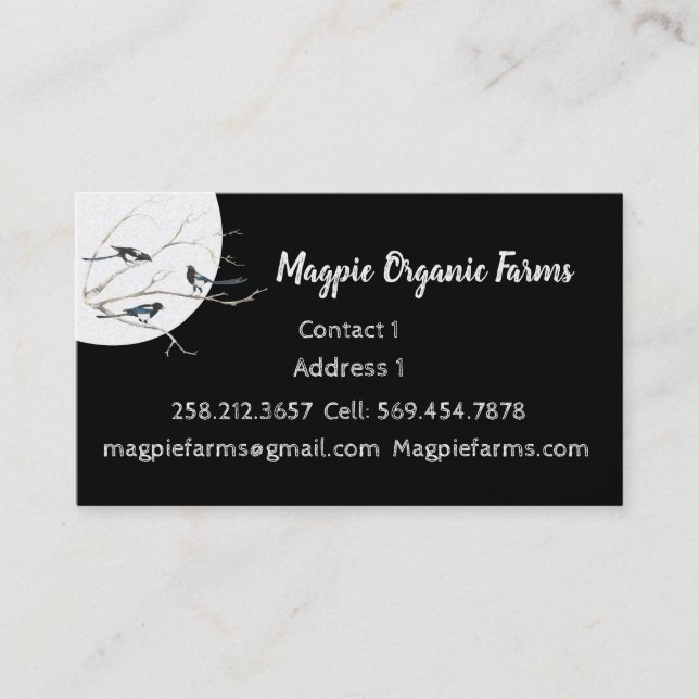 Tarjeta de visita Watercolor Magpie Organic Farms (Anverso)