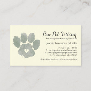 Tarjeta De Visita Watercolor Mascota amarillo VERDE Sitoming Paw