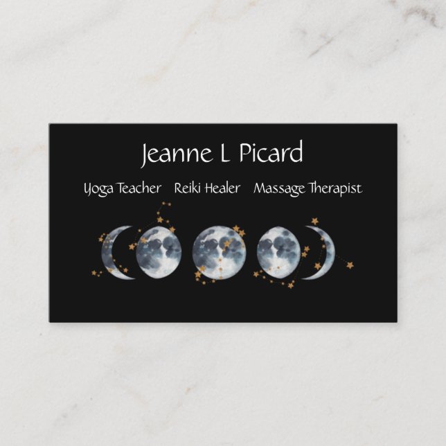 Tarjeta De Visita Watercolor Moon Phase con Stars (Anverso)