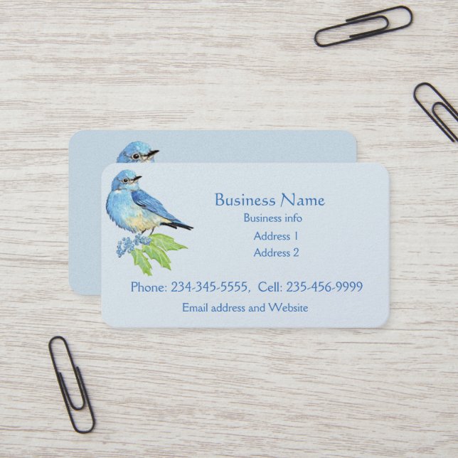 Tarjeta De Visita Watercolor Mountain Bluebird Blue Bird Art (Anverso/Reverso In Situ)