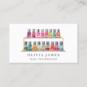 Tarjeta De Visita Watercolor Nail Technician Salon Manicurist