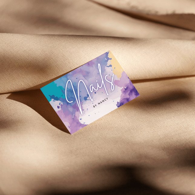 Tarjeta De Visita Watercolor Nails Nail Artista Nail Tech (Subido por el creador)