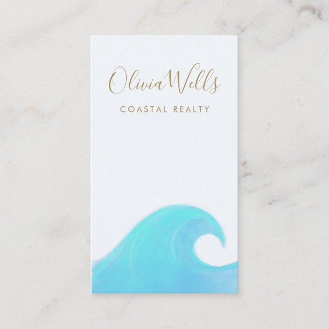 Tarjeta De Visita Watercolor Ocean Wave Coastal Estate (Anverso)