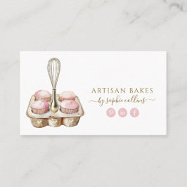 Tarjeta De Visita Watercolor Oro Rosa Baker Panadería Pastry Chef