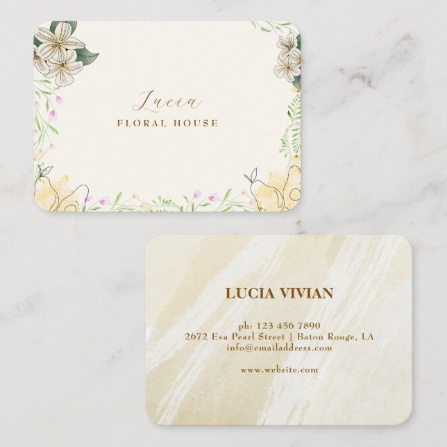 Tarjeta De Visita Watercolor Pear Floral Garden (Anverso / Reverso)